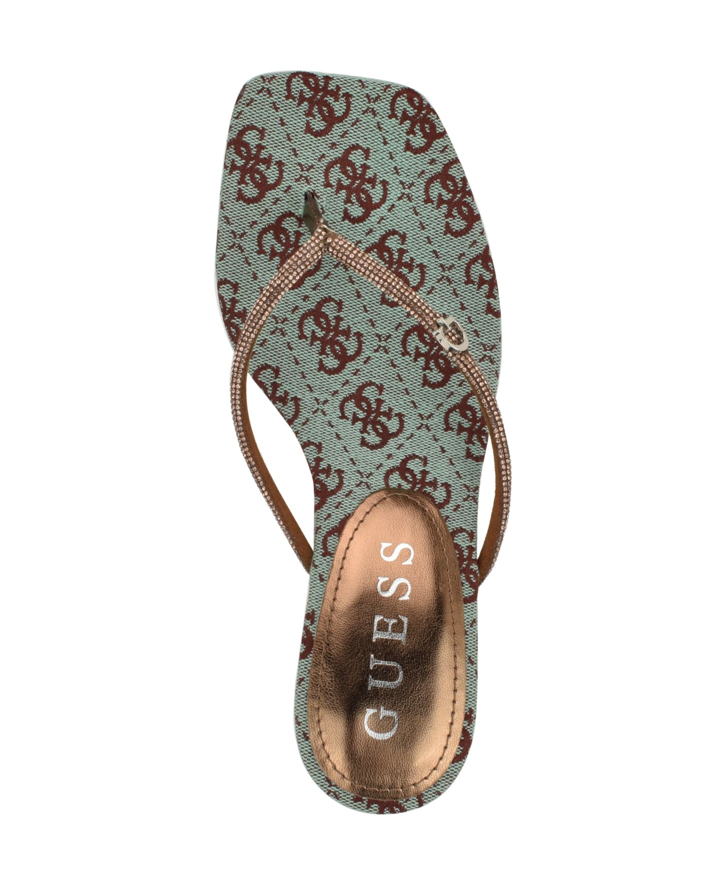 Женские сандалии GUESS Mayan Rhinestone Thong Kitten Heel, цвет: Бронзовый / Бирюзовый — фото 4