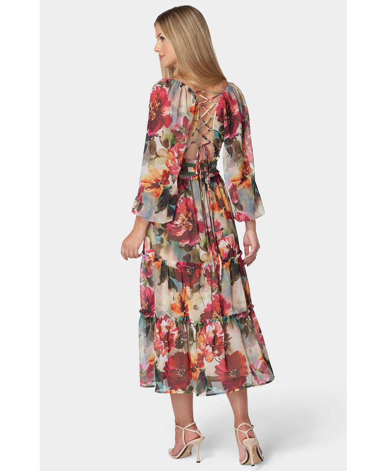 Women's Lace Up Back Chiffon Midi Dress