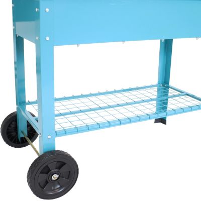 Outdoor Galvanized Steel Raised Mobile Elevated Planter Cart with Handlebar and Wheels - 43"