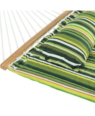 Outdoor 2-Person Quilted Fabric Hammock with Spreader Bars and Freestanding Stand