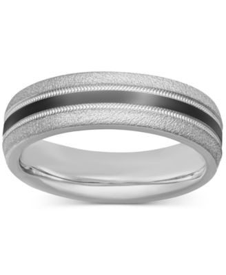 Men's Bark & Brushed Finish Wedding Band in Sterling Silver & Black Rhodium-Plate