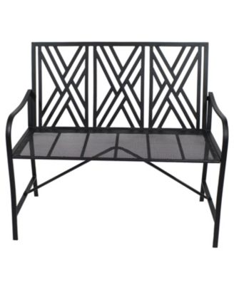 Outdoor 2-Person Iron Geometric Lattice Patio Bench - Black