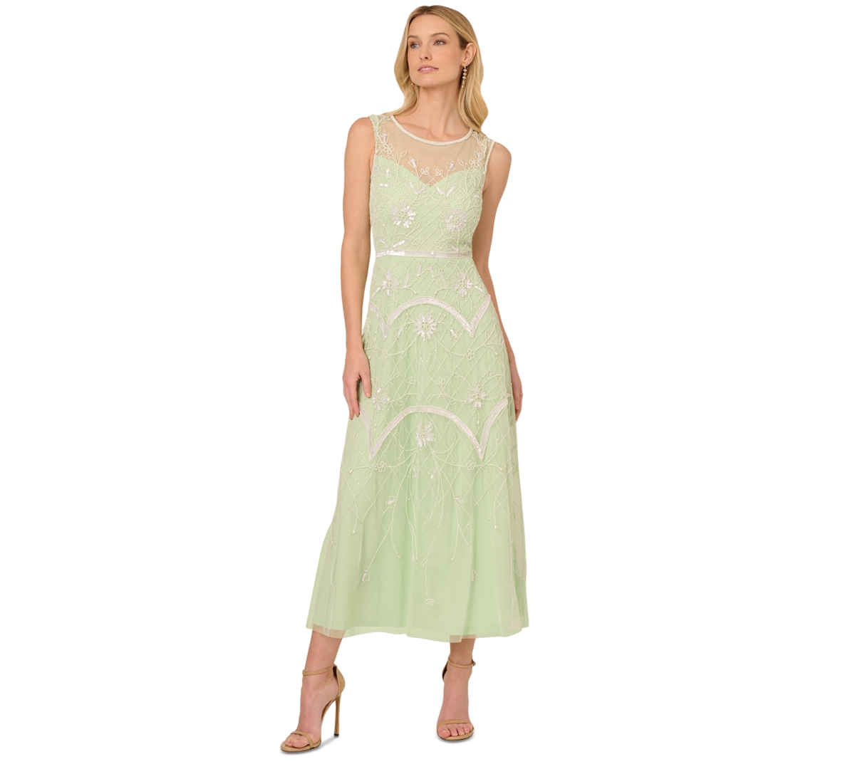 ADRIANNA PAPELL WOMEN'S EMBELLISHED SLEEVELESS MIDI DRESS 