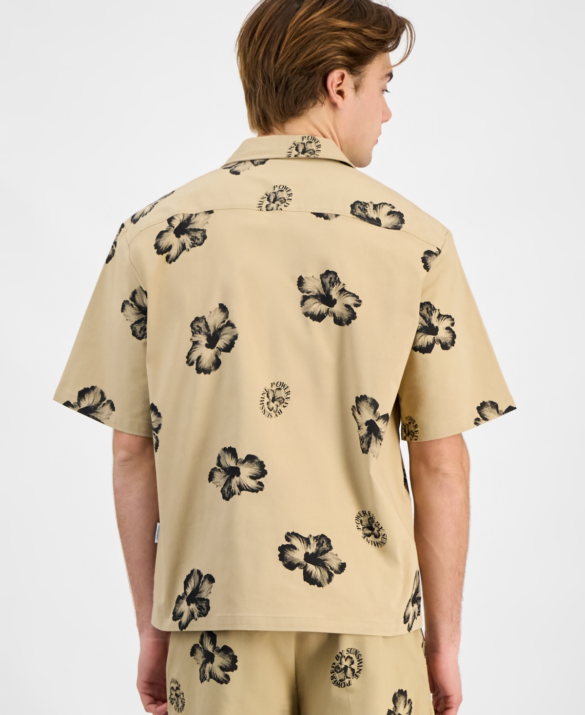 Hugo Boss Relaxed-fit Shirt In Hibiscus-print Stretch Cotton In Brown