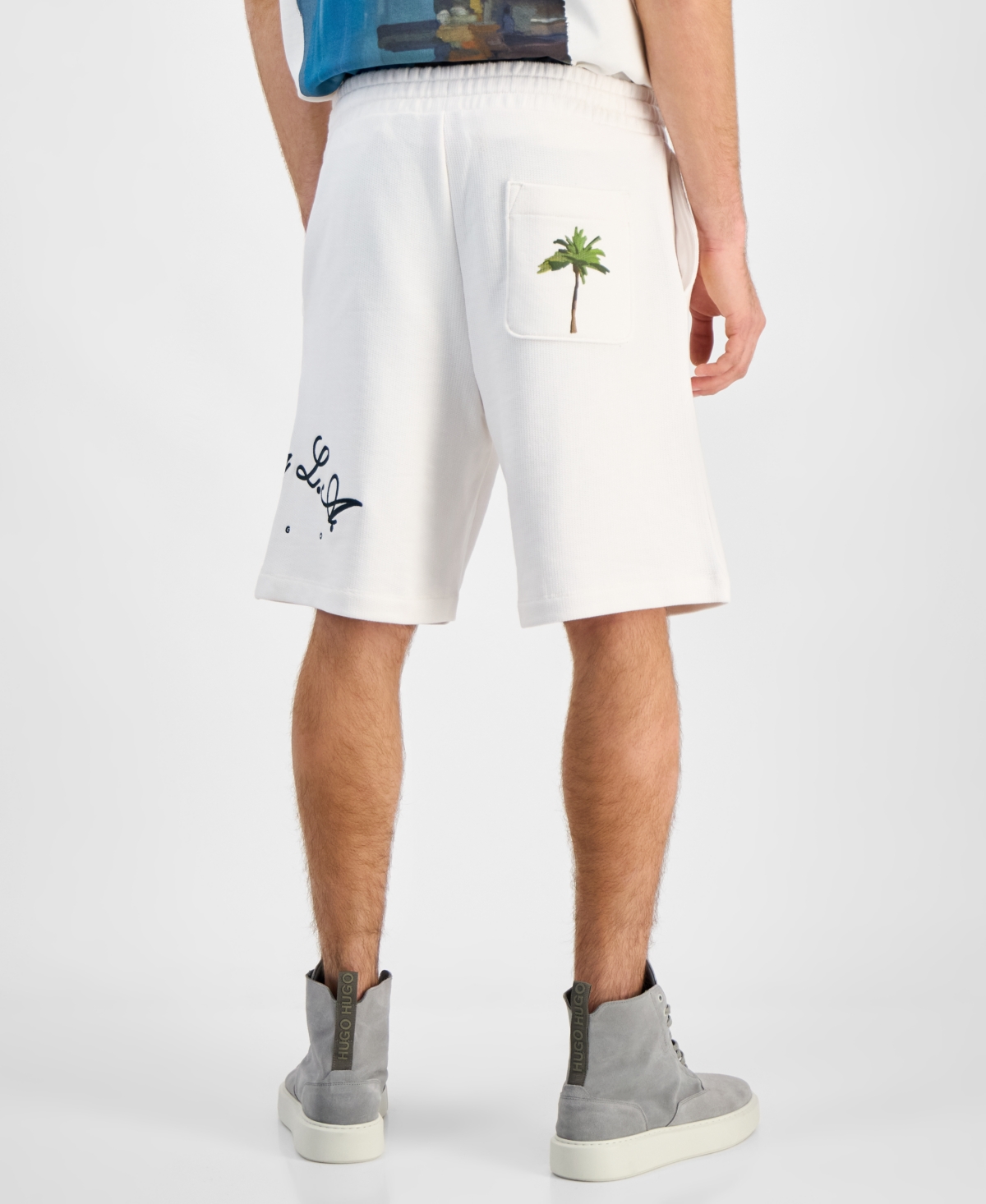 Hugo Boss Hugo By  Men's Duold Relaxed-fit Embroidered 8-1/2" Drawstring Shorts In Natural