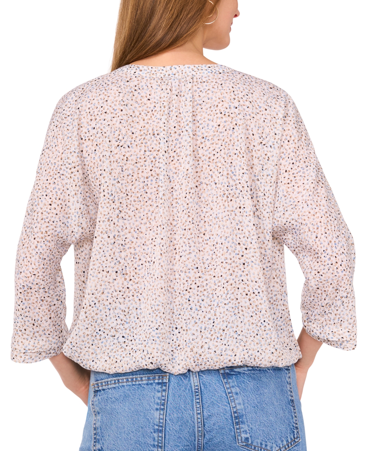VINCE CAMUTO WOMEN'S PRINTED SPLIT-NECK 3/4-SLEEVE TOP 