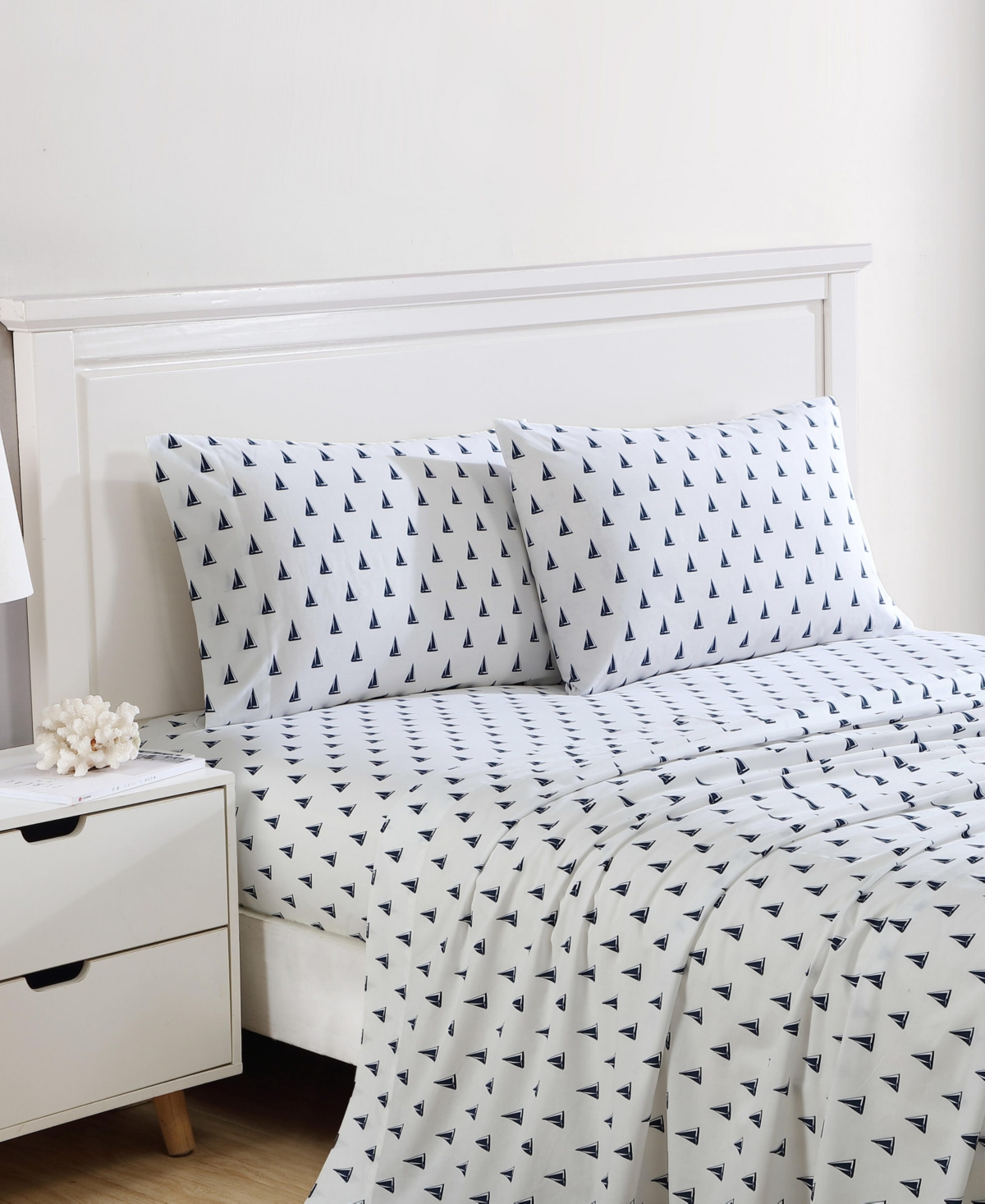 Nautica Cotton Percale 3-piece Sheet Set, Twin In Windtale Boat Blue