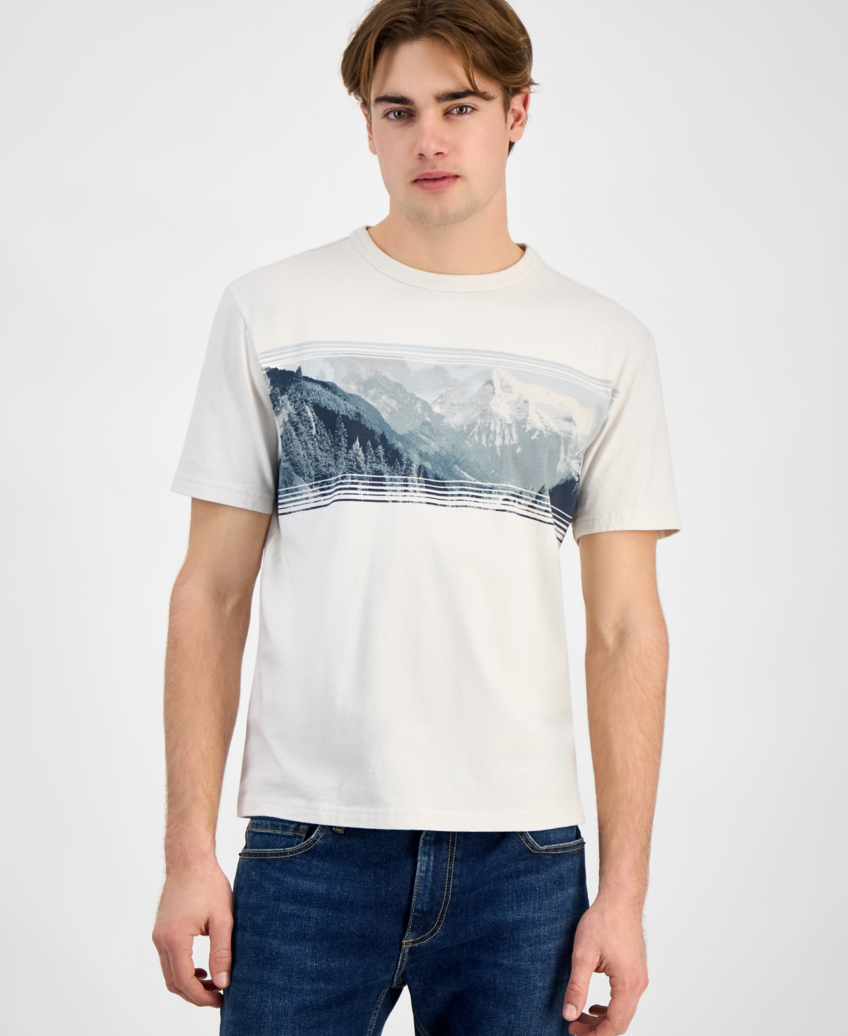 Shop Sun + Stone Men's Mountainous Regular-fit Graphic T-shirt, Exclusively At Macy's In Vintage White