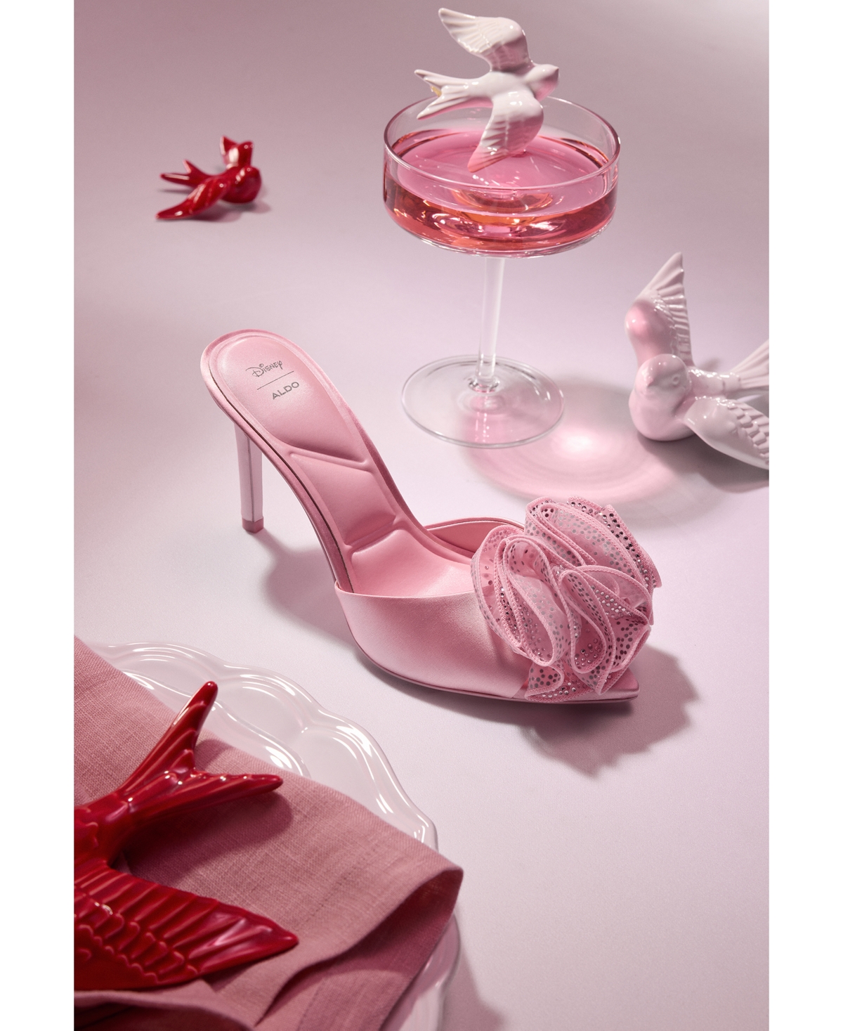 Shop Aldo X Disney Women's Auroramule Ruffle High Heel Dress Sandals In Light Pink Satin