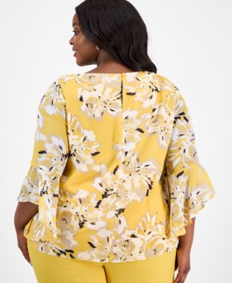 Plus Size Printed Ruffle-Sleeve Blouse