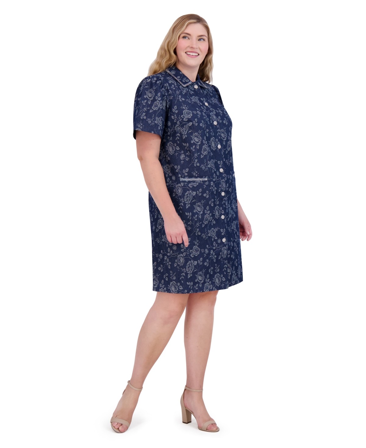 Shop Eliza J Plus Size Embellished Floral Denim Shirtdress