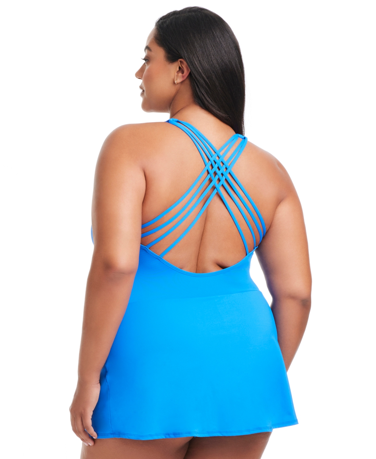 Bleu Rod Beattie Plus Size Dont Mesh With Me Mesh Inset Swim Dress In Azur Park