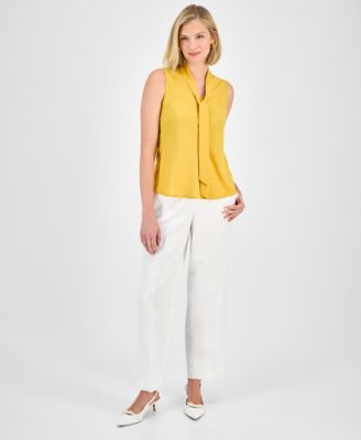 売れ筋商品|||カスパー カットソー トップス レディース Women's Sleeveless Tie-Neck Top, Regular and Petite Sizes White Kasper Women's Sleeveless Tie-Neck Top, Regular & Petite