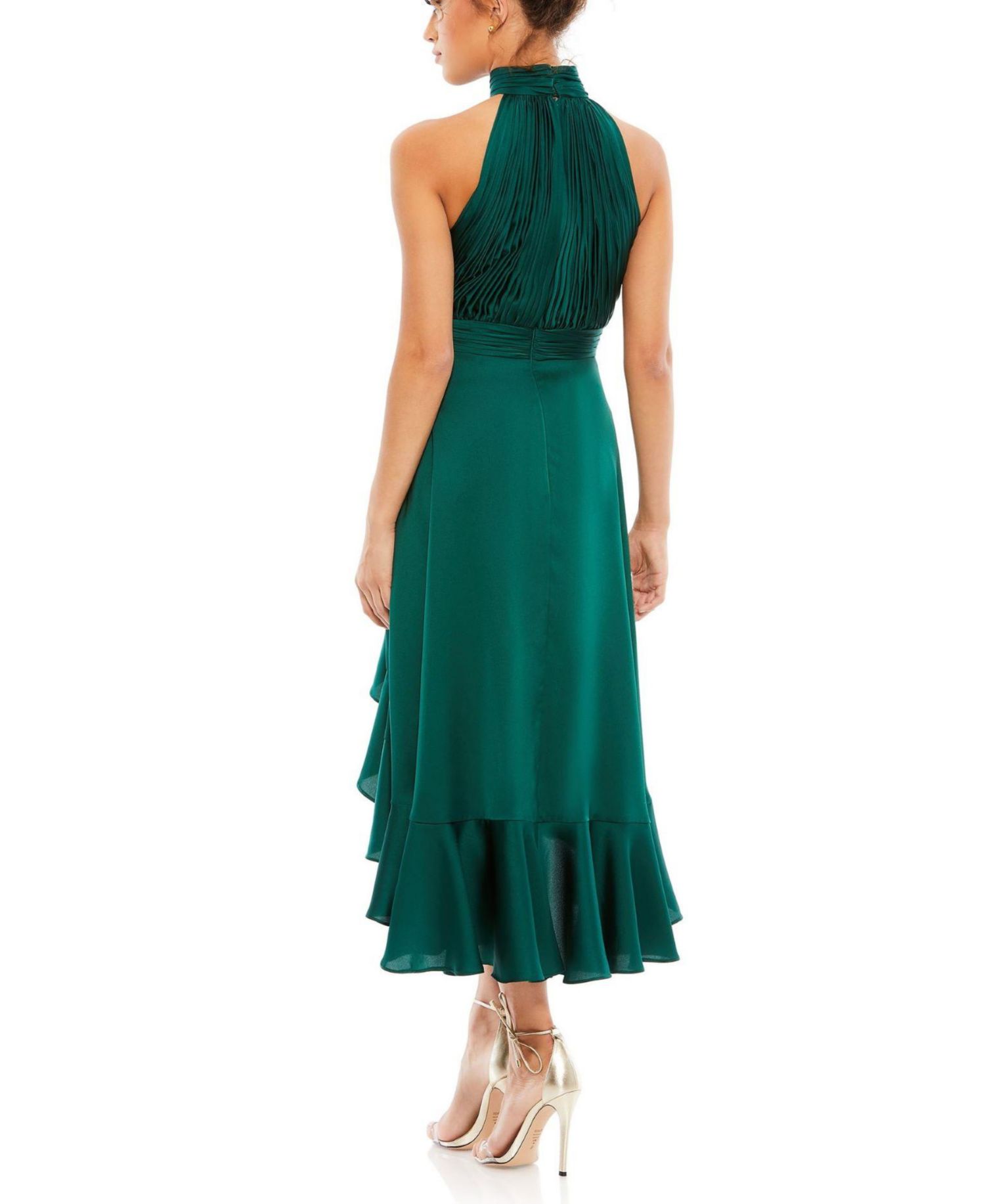 Women's Halter Neck Flower Detail Ruffled Midi Dress