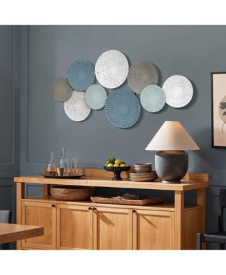 Multi-Color Distressed Plates 43.3-Inch Wide Abstract Metal Wall Decor