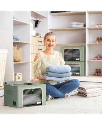 6 Pack Medium Foldable Storage Box - Metal Frame, Oxford Fabric, Large Window & Handles - Organization for Bedroom, Linens & Clothes