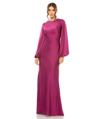 Women's Ieena Satin Long Blouson Sleeve Evening Gown