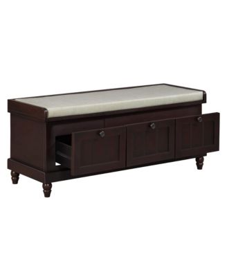 Classic Storage Bench with Cushioned Seat and Three Drawers for Entryway and Living Room (Espresso)