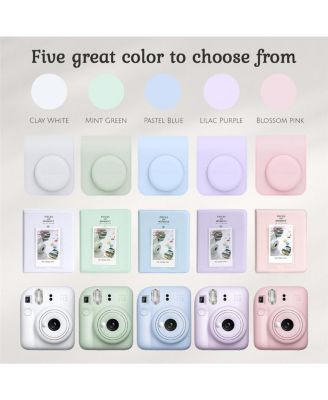 Instax Mini 12 Instant Film Camera, Clay White Bundle with Instax Mini Custom Case, Accessory Kit and Daylight Film