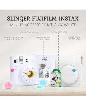 Instax Mini 12 Instant Film Camera, Clay White Bundle with Instax Mini Custom Case, Accessory Kit and Daylight Film