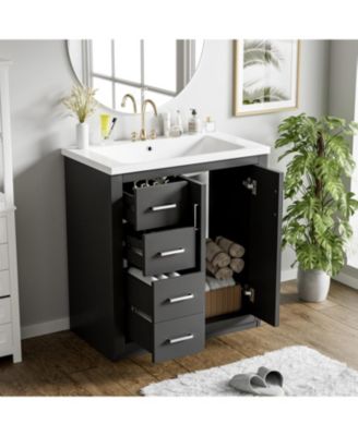 30" Freestanding Bathroom Vanity with Ceramic Sink and Storage Cabinet