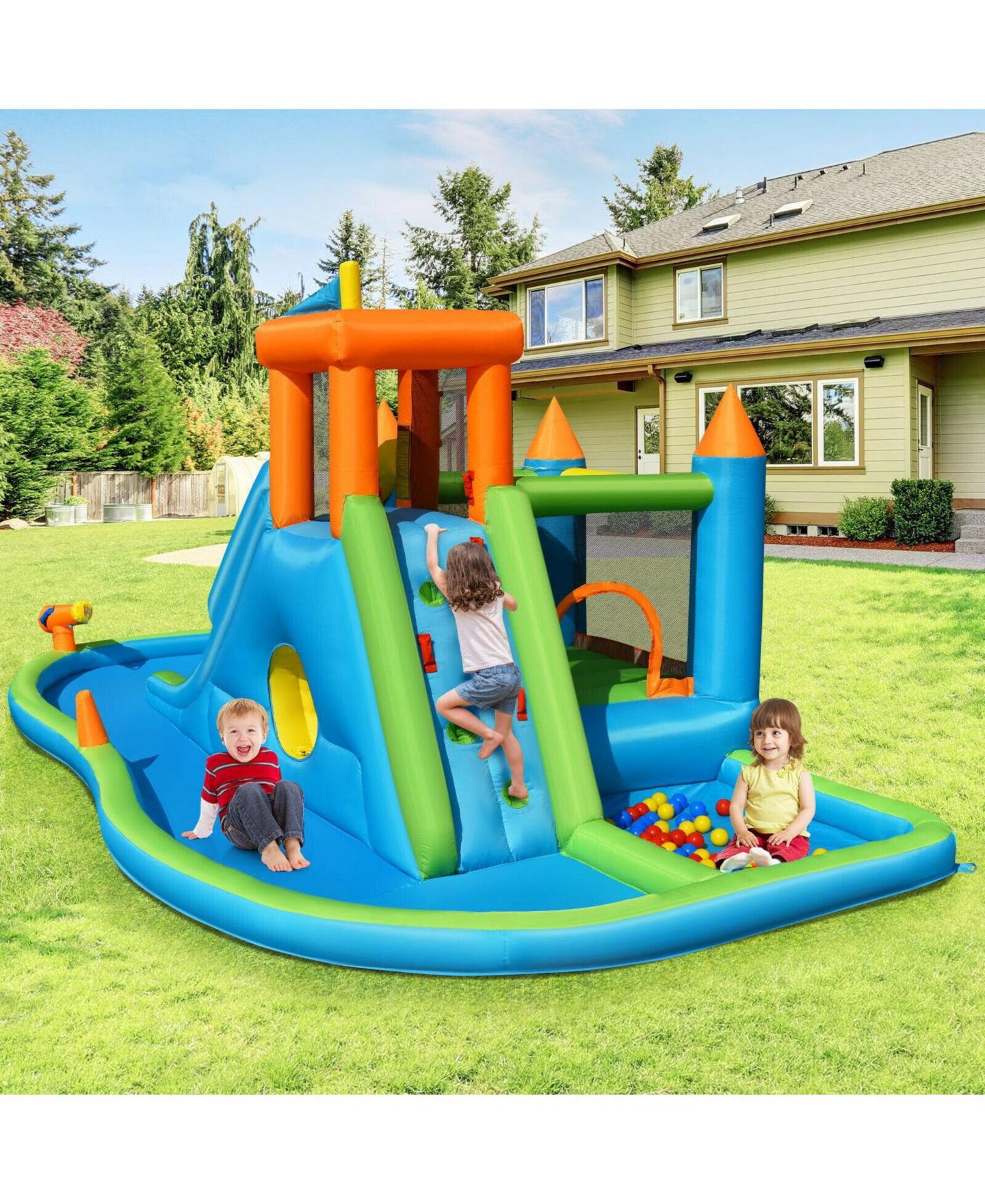 Детская игрушка Slickblue 234"L x 126"W x 96"H Water Slide & Bounce House with Splash Pool Inflatable Playset, Ages 3+, цвет: Разноцветный — фото 8