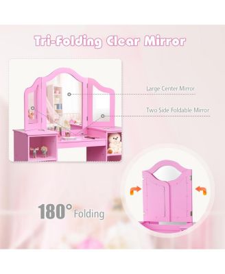 Kids Tri Folding Mirror Makeup Dressing Vanity Table Set