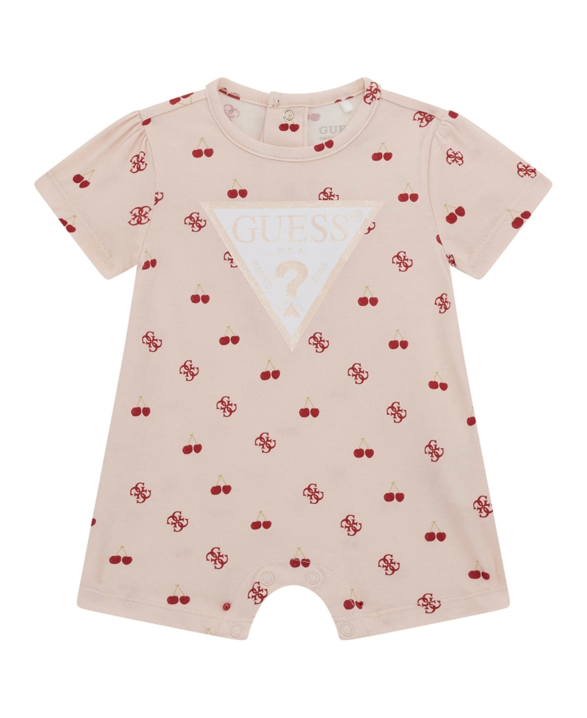 Guess Baby Girls Stretch Jersey Printed Shortall In Pink