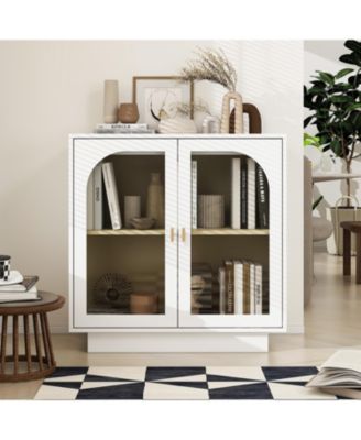 Storage Cabinet with Acrylic Door for Living Room 2 Door Storage Cabinet Sideboard Cabinet Entryway Cabinet, White