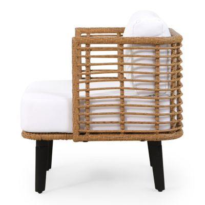 Streamdale Modern Wicker and Acacia Wood Outdoor Chair with Water-Resistant Cushions