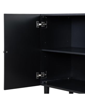 Elegant Four-Door Sideboard with Wavy Doors, Cylindrical Legs & Metal Handles