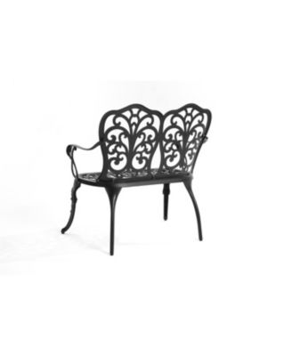 Streamdale Patio Garden Bench Metal Park Bench Cast Aluminum Outdoor Furniture with Floral Rose for Patio,Park,Lawn,Yard Black