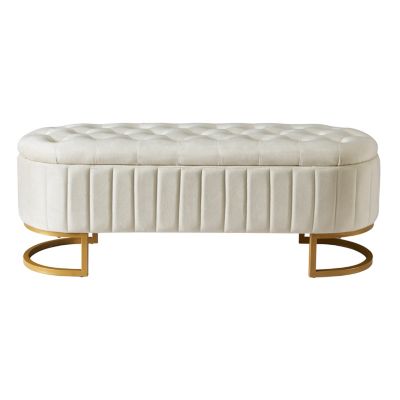 Streamdale 47 inches 1 CountFurniture Velvet Upholstered Ottoman Storage Bench, Button-Tufted, Beige