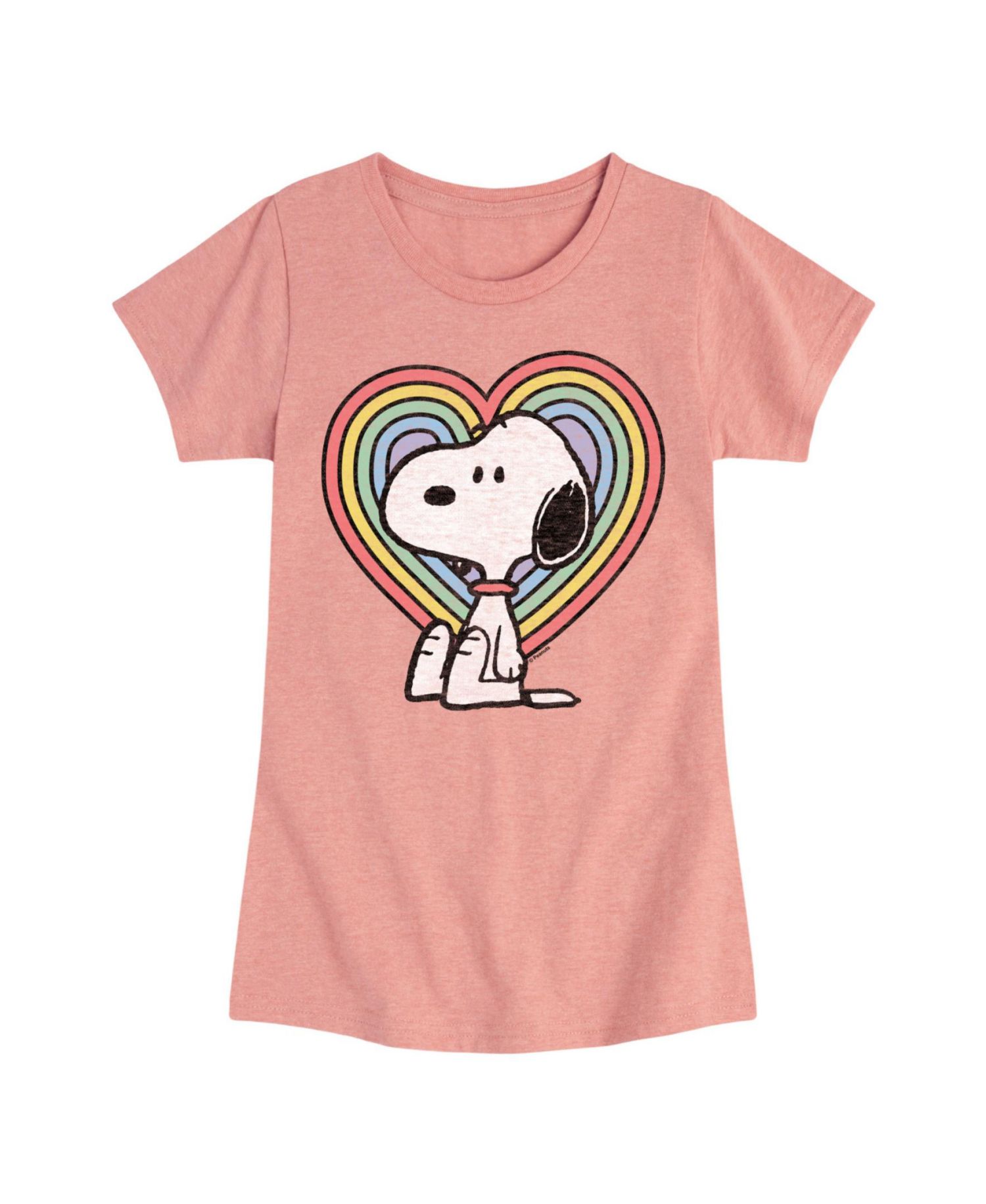 Big Girls Snoopy Rainbow Heart Graphic Short Sleeve T-Shirt