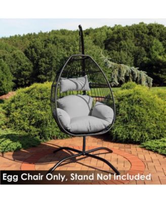 Outdoor Resin Wicker Delaney Hanging Basket Egg Chair Swing with Cushions and Headrest - Gray - 2pc