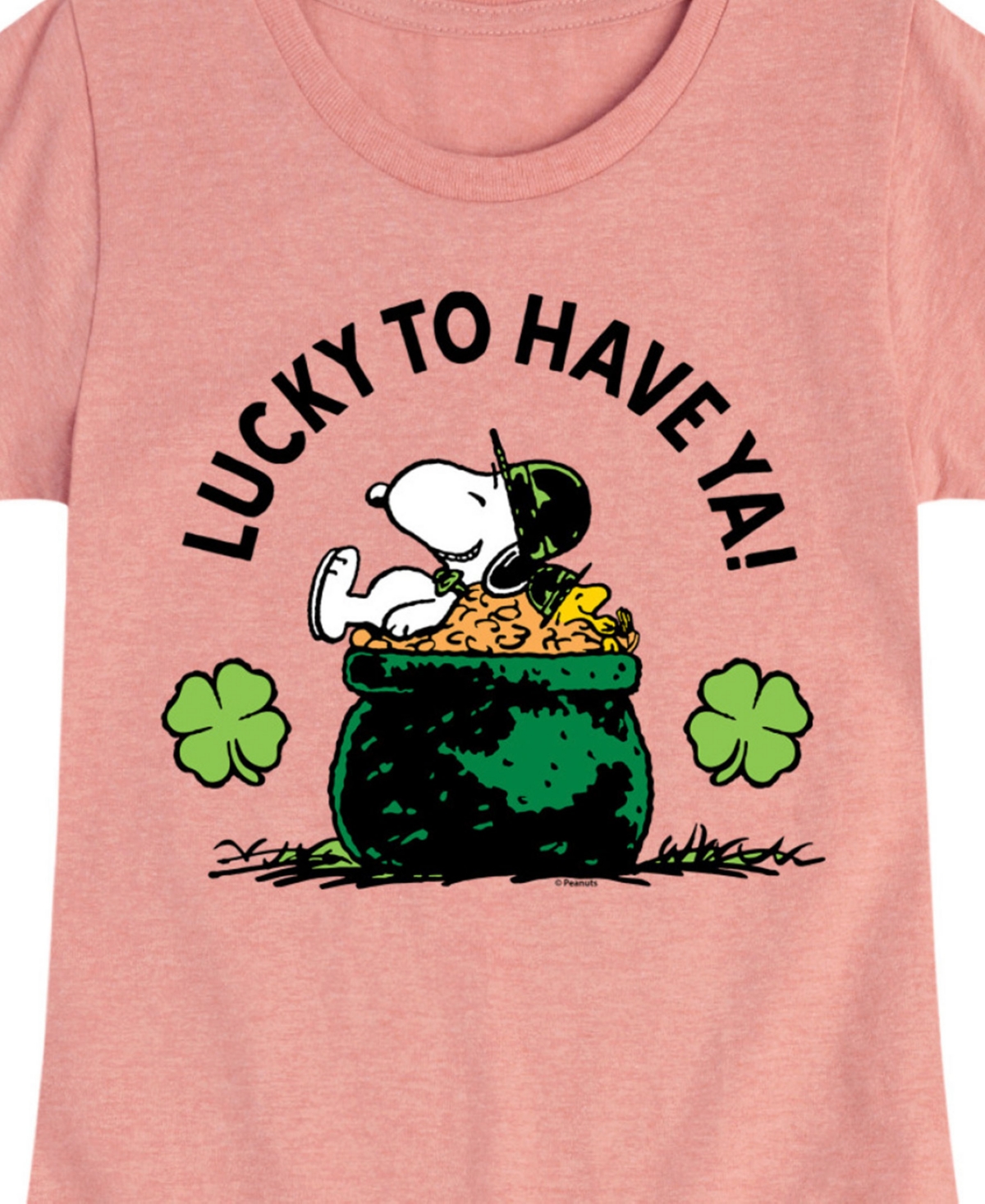 Shop Peanuts Big Girls Snoopy Lucky To Have Ya St Patrick's Day Graphic Short Sleeve T-shirt In Pink