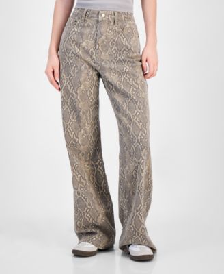 Juniors' Animal-Print Wide-Leg Jeans 