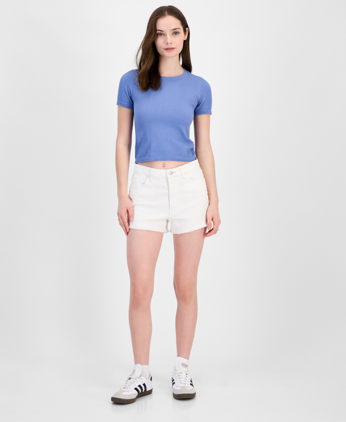 Juniors' Lace-Trimmed Mom Shorts - White