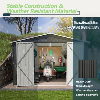 10x10 FT Outdoor Metal Storage Shed with Lockable Doors and Frame