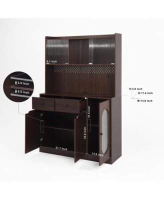 71" Tall Reeded Glass Door Kitchen Cabinet with Microwave Stand