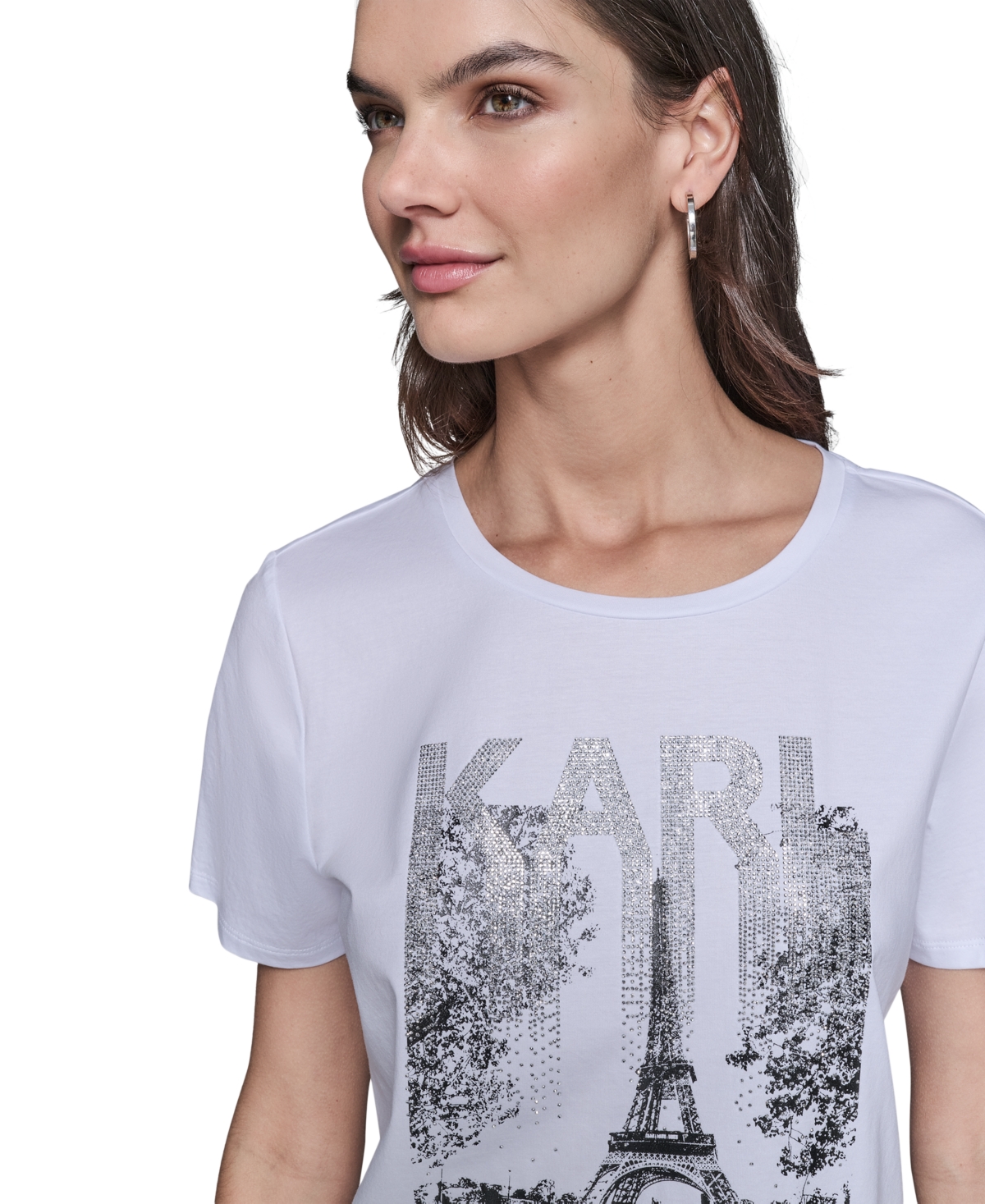 Shop Karl Lagerfeld Women's Embellished Paris Scene Graphic T-shirt In White  Silver