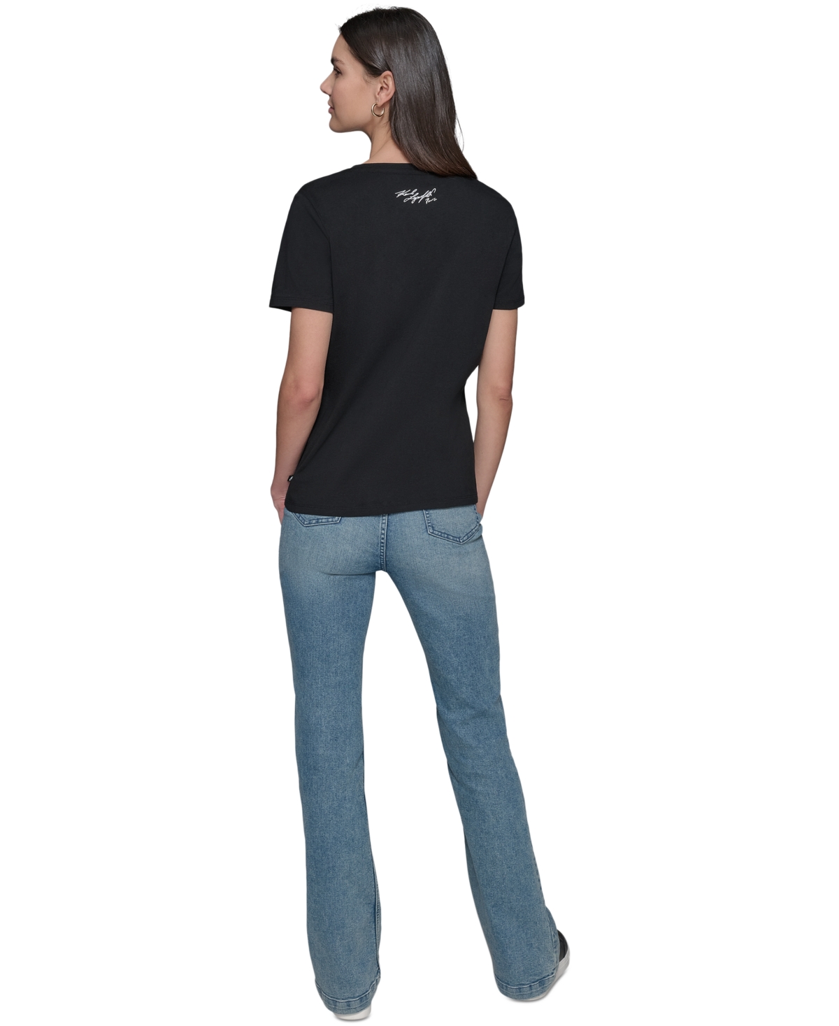 Karl Lagerfeld Women's Rhinestone Paris Skyline Graphic T-shirt In Black  Flore Green