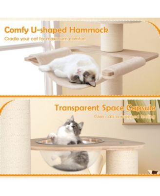 Tall Cat Tree with Cozy Top Perch & Washable Plush Cushions Comfortable & Stylish Cat Tower