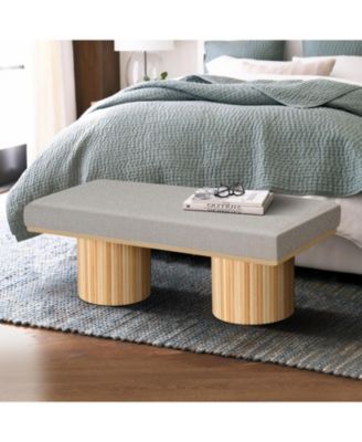 Light Grey Boucle Upholstered Bench with Chunky Legs