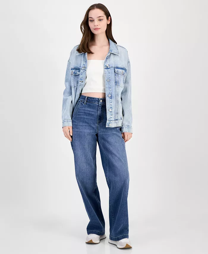 Juniors' Curvy Wide-Leg Carpenter Jeans - thumbnail 5