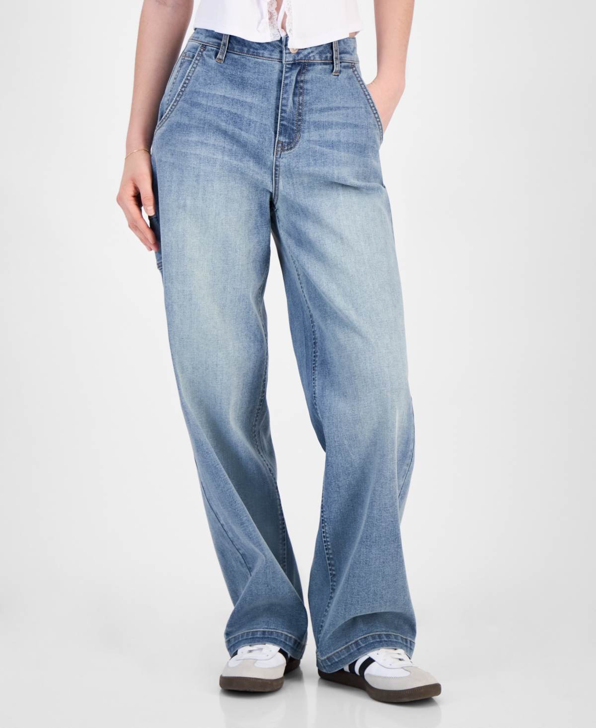 Celebrity Pink Juniors' Curvy Wide-leg Carpenter Jeans In Blue