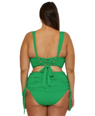 Plus Size Color Code Shirred Halter Bikini Top