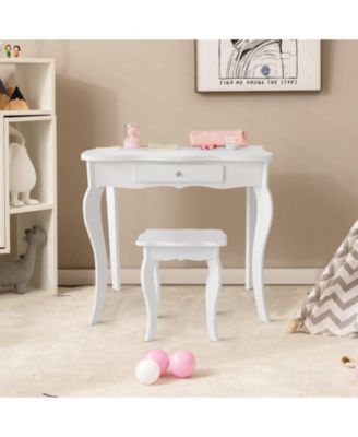 Kids Makeup Dressing Mirror Vanity Table Stool Set