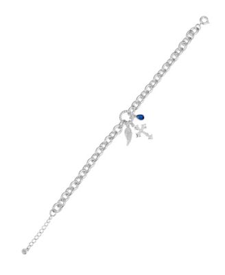 Cubic Zirconia Wing Cross Charm Bracelet