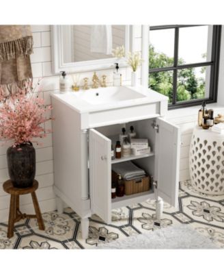 Modern 24" Single Sink Bathroom Vanity Cabinet with Top Sink & Storage Shelves